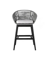 Low Back Solid Wood Outdoor Bar Height Chair with Footrest – Stylish Patio Seating
