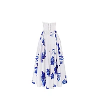 Milla Women's Wonderful white A-line maxi dress with blue flowers