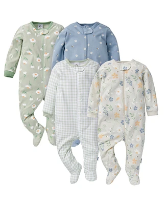 Gerber Baby Girls 4-Pack Sleep 'N Plays, Leopard, Newborn