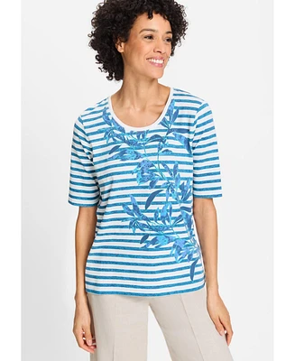 Olsen Women's Striped and Foliage Print T-Shirt
