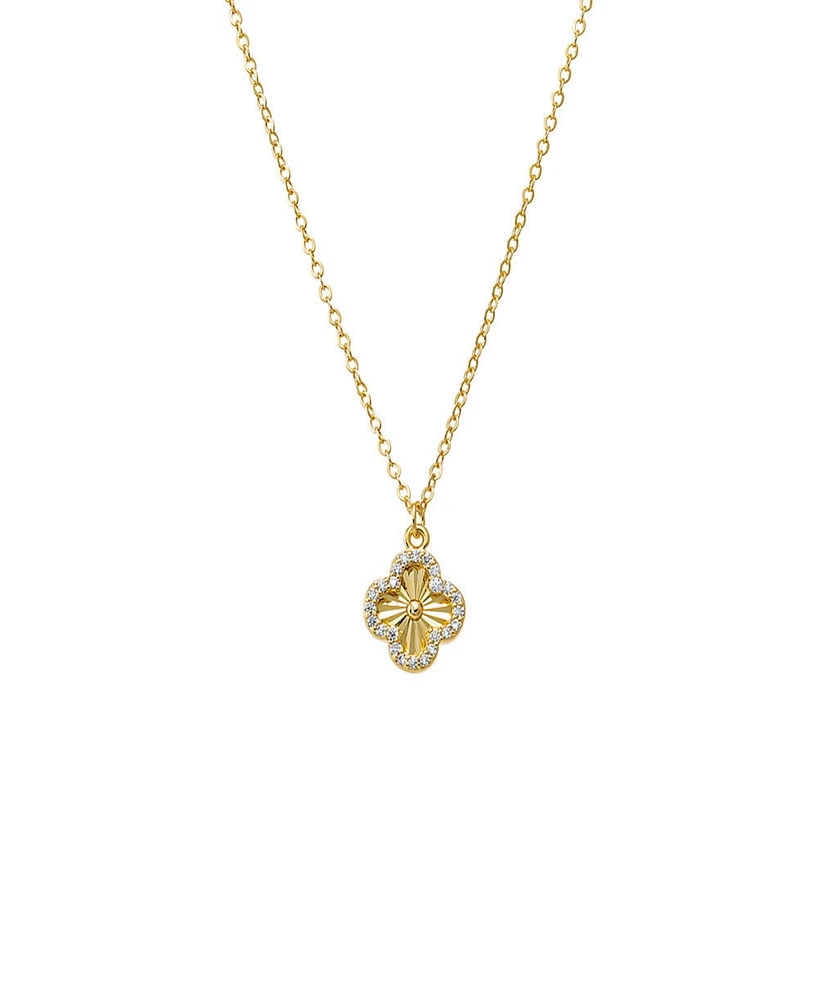 By Adina Eden Pave Outlined Ridged Clover Pendant Necklace