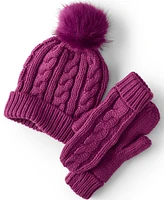 Lands' End Women's Removable Pom Beanie and Mitten Gift Set