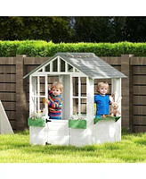 Outsunny Playhouse for Kids Outdoor with Doors, Windows,