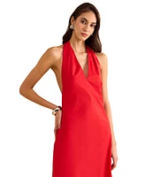 1.state Women's Cotton Tie-Back Halter Maxi Dress