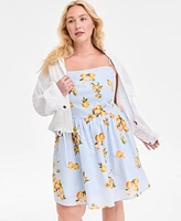On 34th Plus Cotton Kumquat Smocked-Back Mini Dress, Exclusively at Macy's