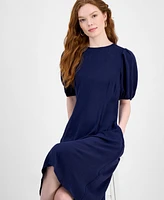 Connected Women's Puff-Sleeve Round-Neck Midi Dress