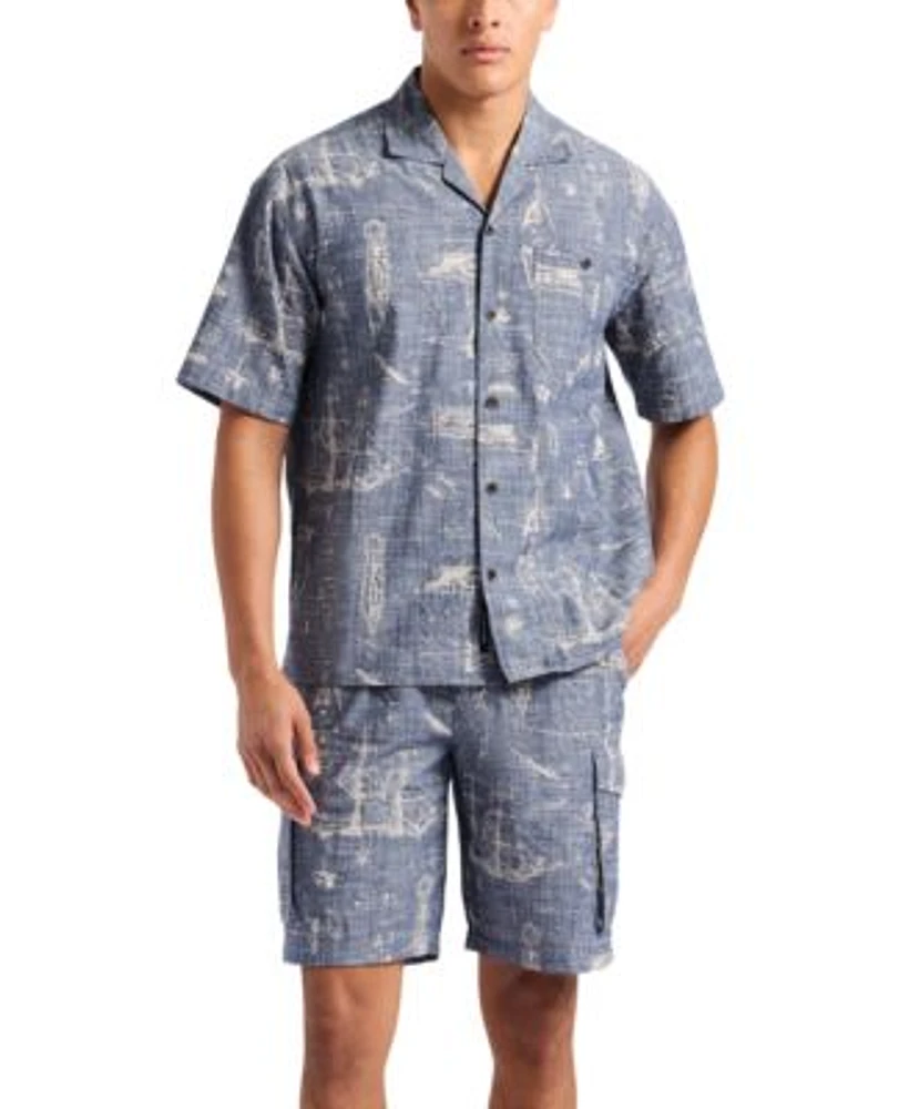 Mens Nautical Graphic Shirt Cargo Short