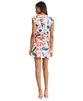 Donna Morgan Women's Floral-Print Extended-Shoulder Dress