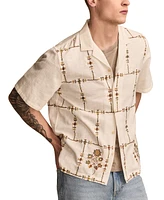 Lucky Brand Men's Short Sleeve Embroidered Button-Front Camp Shirt