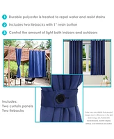 101 x 83 Inch Outdoor Blackout Curtain with Grommet Top - Includes Tieback - Blue - Set of 2