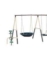 Xdp Recreation Deerfield Outdoor Playground Swing Set with Slide, See Saw, Trapeze Swing, Fun-Glidr, Swing Seat, and Stand N Swing