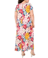 Msk Plus Printed Round-Neck Short-Sleeve Dress