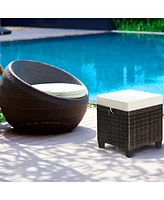 4PCS Patio Rattan Ottoman Cushioned Seat Foot Rest Coffee Table