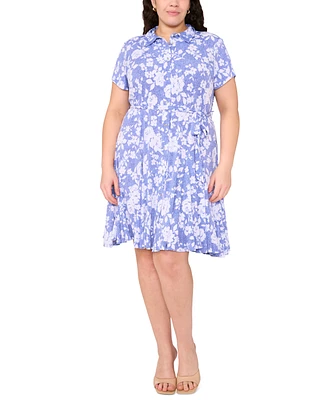 Msk Plus Printed Tie-Waist Short-Sleeve Shirtdress