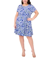 Msk Plus Printed Round-Neck Short-Sleeve Dress