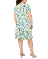 Msk Plus Printed Round-Neck Short-Sleeve Shift Dress