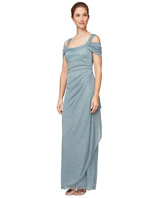 Alex Evenings Cold-Shoulder Draped Metallic Gown