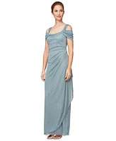 Alex Evenings Cold-Shoulder Draped Metallic Gown