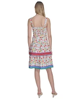 Eliza J Petite Printed Square-Neck Sleeveless Dress