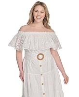 Eliza J Plus Eyelet Off-The-Shoulder Belted Midi Dress