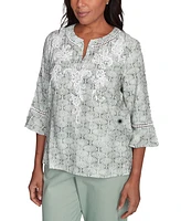 Alfred Dunner Petite Santa Fe Embroidered Flare-Sleeve Top