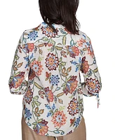 Alfred Dunner Petite Floral-Print Tie-Sleeve Shirt