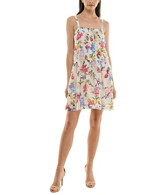 Taylor Petite Printed Pintuck-Bodice Sleeveless Shift Dress