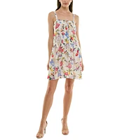 Taylor Petite Printed Pintuck-Bodice Sleeveless Shift Dress