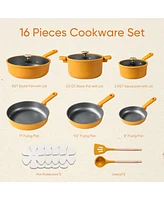 Carote 16pcs Nonstick Cookware set, Pots and Pans, Premium Induction Cookware, Durable & Easy to Clean, Large Frying Pan, Rose Pink