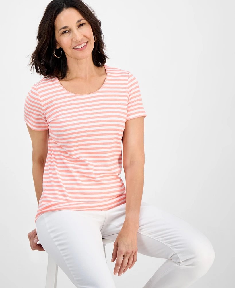 Style & Co Petite Simple Stripe Scoop-Neck Knit Top, Exclusively at Macy's