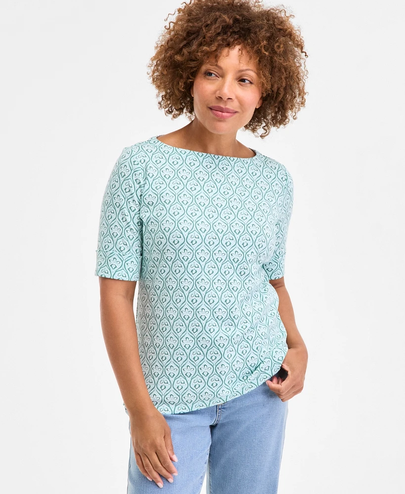 Style & Co Petite Bridge Geo Elbow-Sleeve Knit Top, Exclusively at Macy's