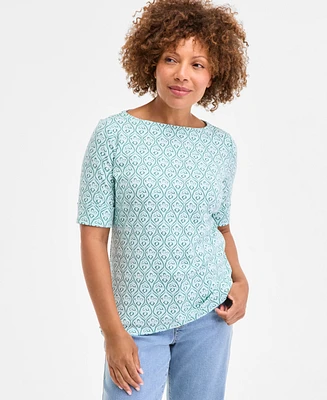 Style & Co Petite Bridge Geo Elbow-Sleeve Knit Top, Exclusively at Macy's
