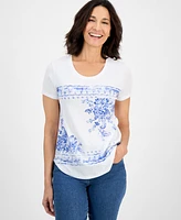 Style & Co Women's Cotton-Blend Paisley Crewneck T-Shirt, Exclusively at Macy's