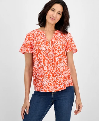Style & Co Women's Paisley-Print Flutter-Sleeve Top, Exclusively at Macy's