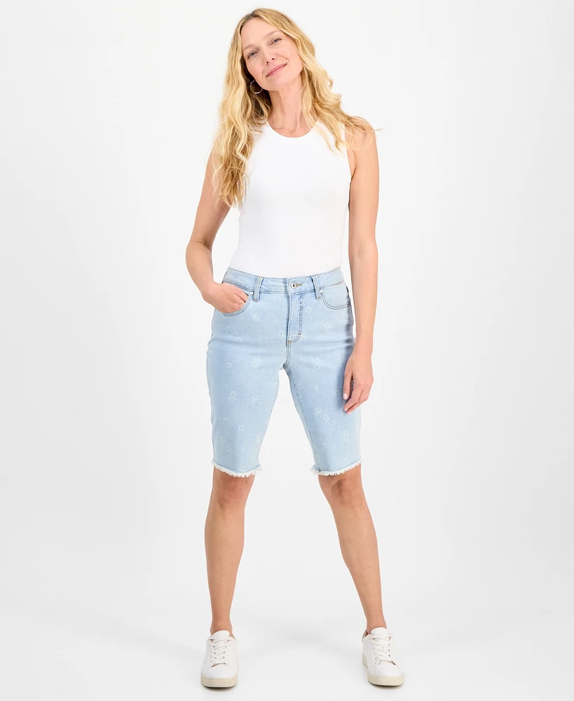 Women's Printed Mid-Rise Denim Bermuda Shorts, Exclusively at Macy's