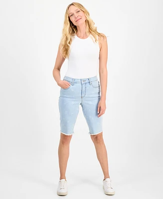 Women's Printed Mid-Rise Denim Bermuda Shorts, Exclusively at Macy's