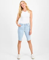 Women's Printed Mid-Rise Denim Bermuda Shorts, Exclusively at Macy's