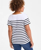 Style & Co Women's Cotton Striped Button-Shoulder Top, Exclusively at Macy's