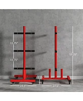 Soozier Olympic Weight Plate Rack with 4 Wheels and 6 Fasten Clamps,