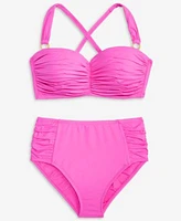 Bleu Rod Beattie Shirred Bikini Top Shirred Side High Waist Bikini Bottoms