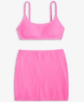 Salt Cove Womens Rib Scrunch Bralette Bikini Top Cover Up Skirt Exclusively At Macys