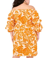 Msk Plus Printed Cotton Off-The-Shoulder Dress