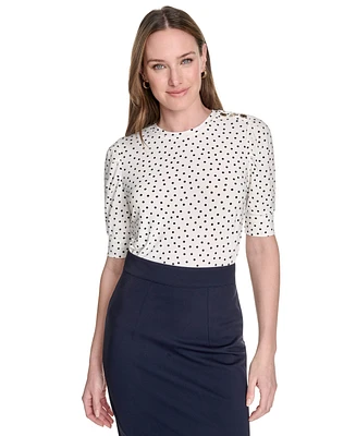 Tommy Hilfiger Women's Dot-Print Puff-Sleeve Top
