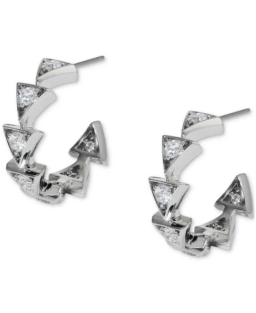 Eliot Danori Silver-Tone Small Cubic Zirconia Triangle C-Hoop Earrings, 0.87", Exclusively at Macy's