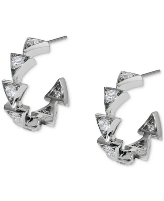 Eliot Danori Silver-Tone Small Cubic Zirconia Triangle C-Hoop Earrings, 0.87", Exclusively at Macy's