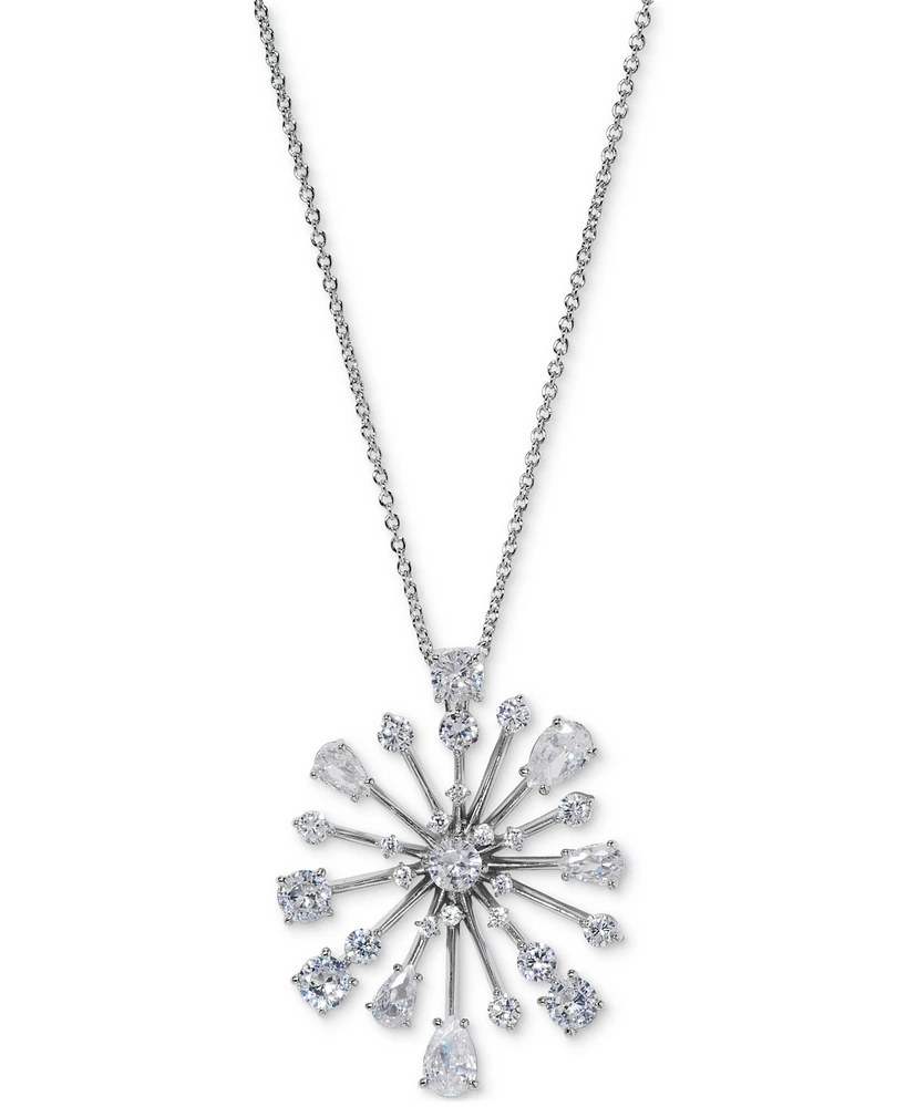 Eliot Danori Silver-Tone Cubic Zirconia Sunburst Pendant Necklace, 16" + 4" extender, Exclusively at Macy's