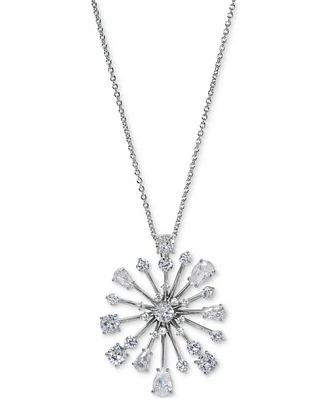 Eliot Danori Silver-Tone Cubic Zirconia Sunburst Pendant Necklace, 16" + 4" extender, Exclusively at Macy's