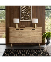LuxenHome Natural Oak Manufactured Wood 3-Door 53.3-Inch Wide Buffet Cabinet