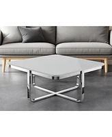 Stainless Steel and Metallic Wood Square Coffee Table – Sleek Sturdy