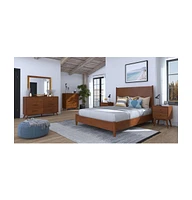 Mid-Century Modern Wood Nightstand with 2 Drawers for Bedroom Storage
